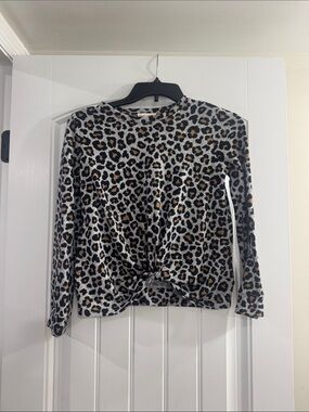 Crown of Hearts Girls Leopard Print Long Sleeve Twist-Front Top